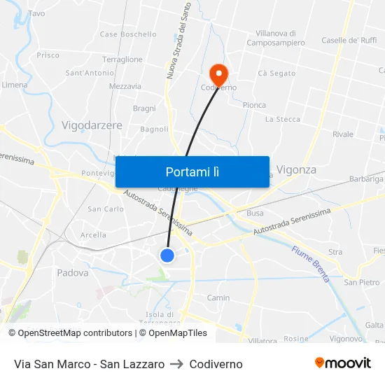 Via San Marco - San Lazzaro to Codiverno map