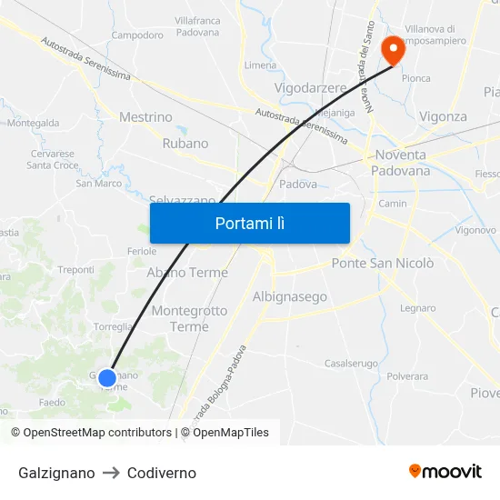 Galzignano to Codiverno map