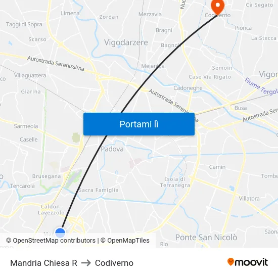 Mandria Chiesa R to Codiverno map