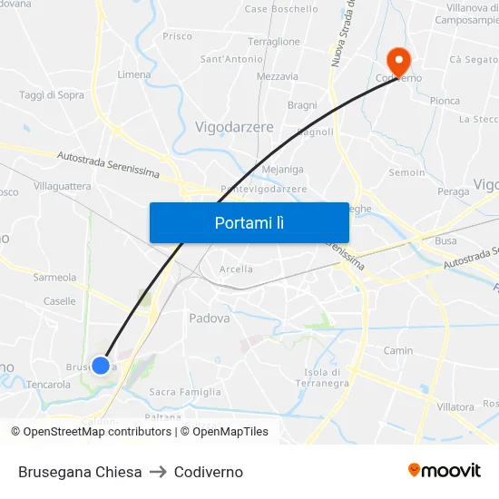 Brusegana Chiesa to Codiverno map