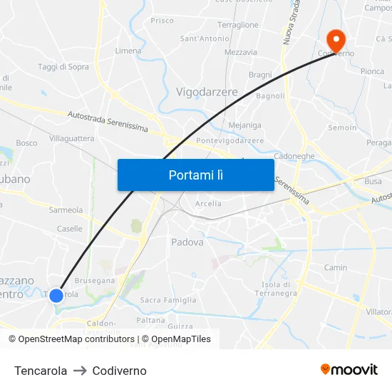 Tencarola to Codiverno map