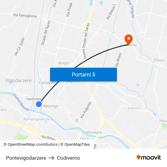 Pontevigodarzere to Codiverno map