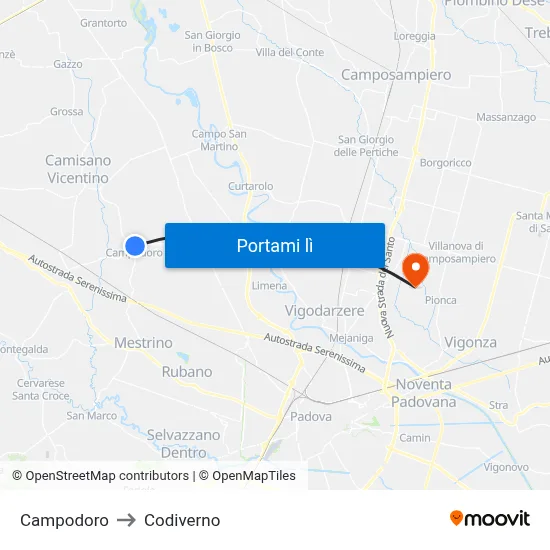 Campodoro to Codiverno map