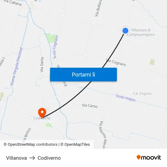 Villanova to Codiverno map