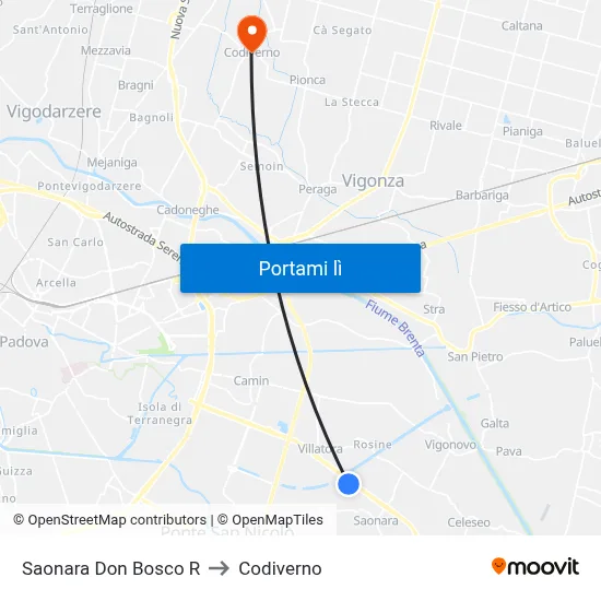 Saonara Don Bosco R to Codiverno map