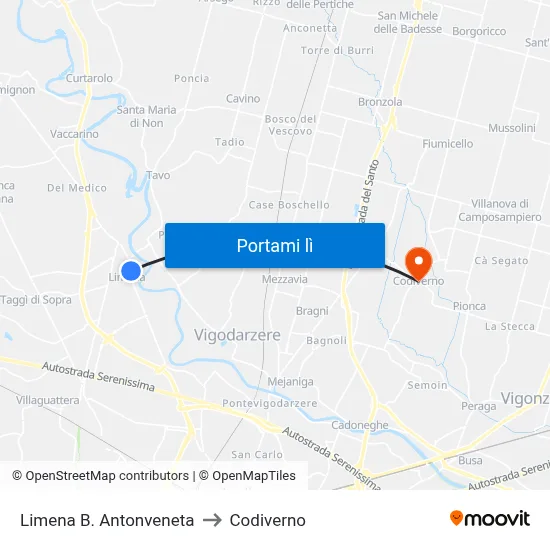 Limena B. Antonveneta to Codiverno map