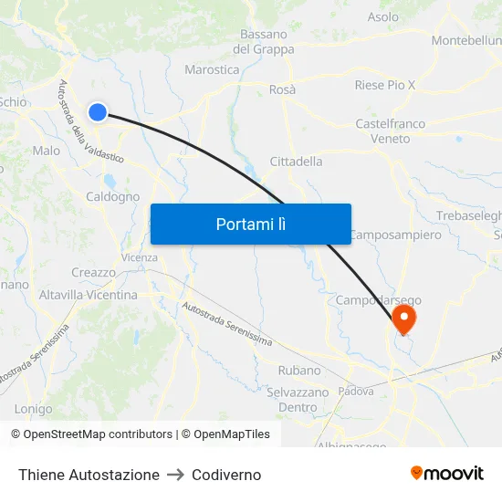 Thiene Autostazione to Codiverno map