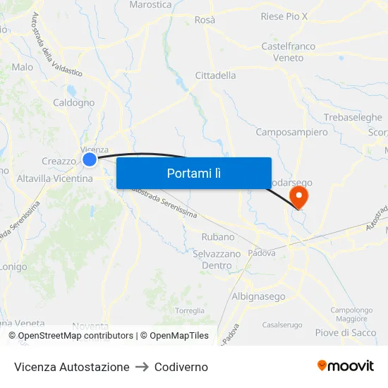 Vicenza Autostazione to Codiverno map