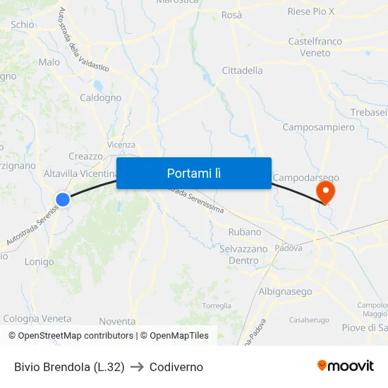 Bivio Brendola (L.32) to Codiverno map