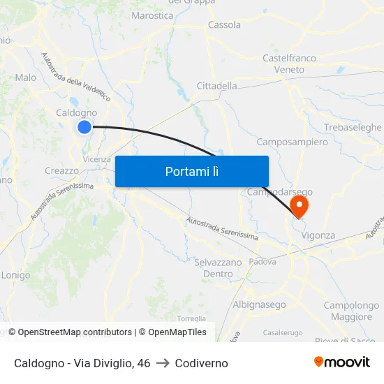 Caldogno - Via Diviglio, 46 to Codiverno map