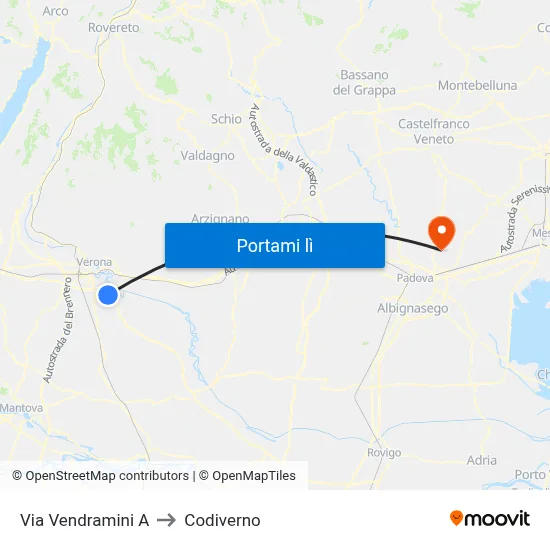 Via Vendramini A to Codiverno map