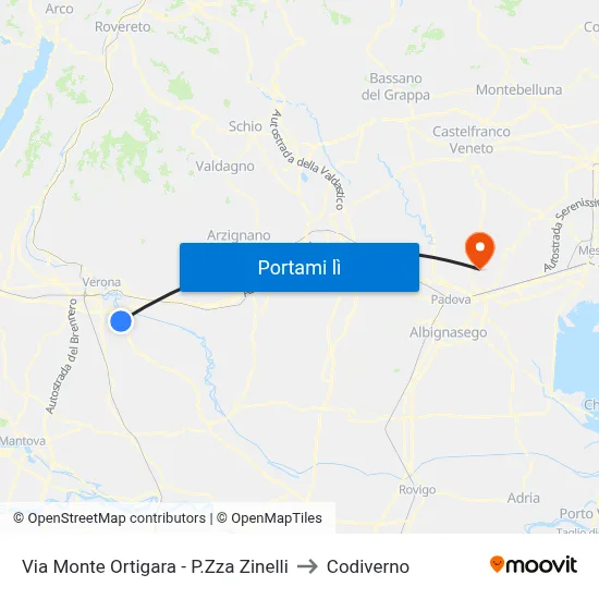 Via Monte Ortigara - P.Zza Zinelli to Codiverno map