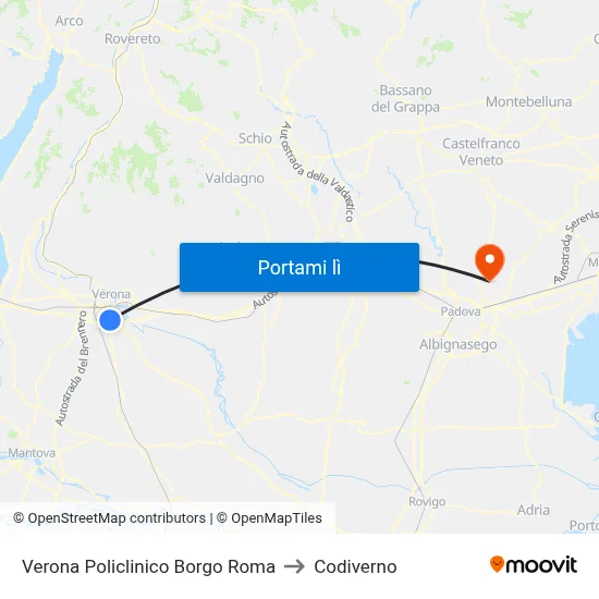 Verona Policlinico Borgo Roma to Codiverno map