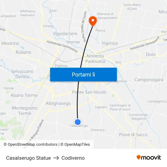 Casalserugo Statue to Codiverno map