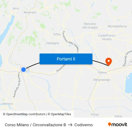 Corso Milano / Circonvallazione B to Codiverno map