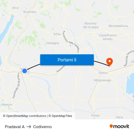 Pradaval A to Codiverno map