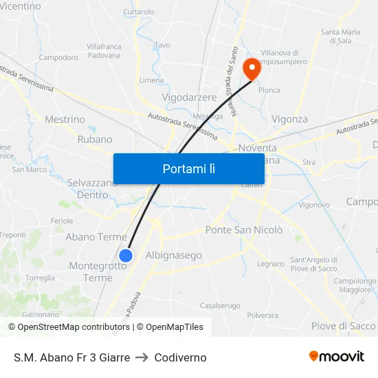 S.M. Abano Fr 3 Giarre to Codiverno map