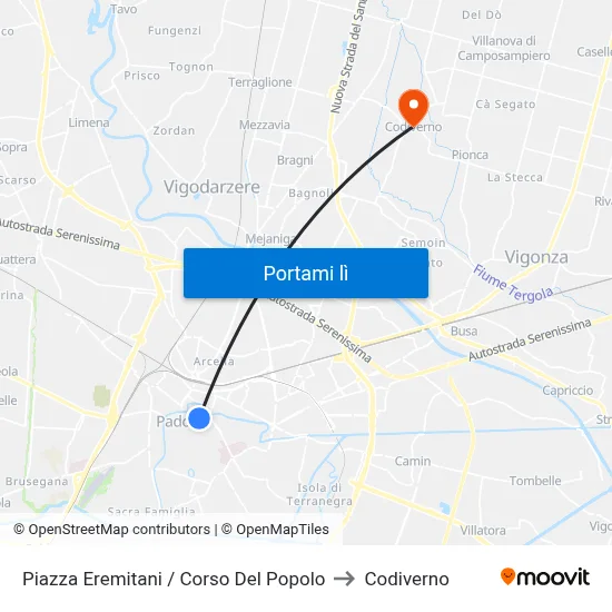Piazza Eremitani / Corso Del Popolo to Codiverno map