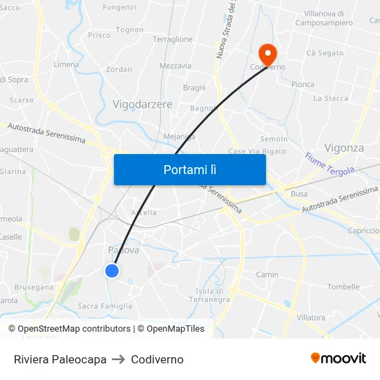Riviera Paleocapa to Codiverno map