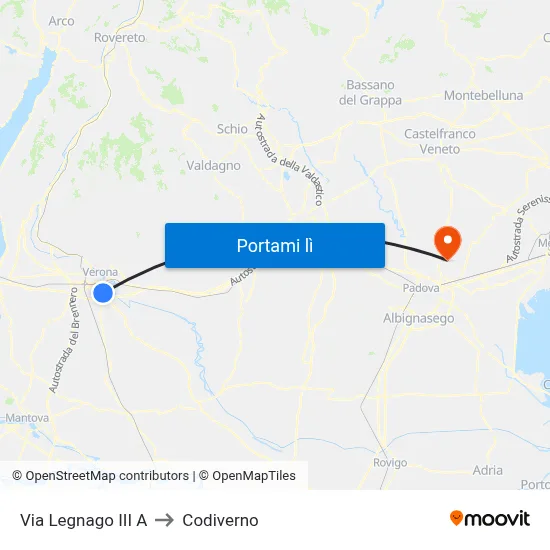 Via Legnago III A to Codiverno map