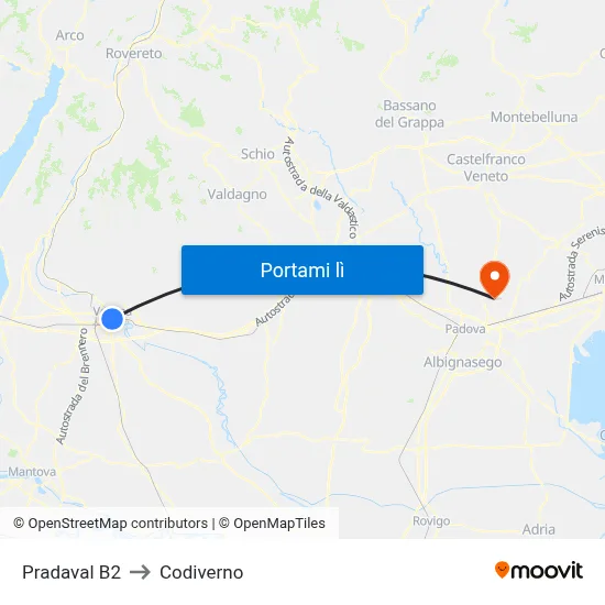 Pradaval B2 to Codiverno map