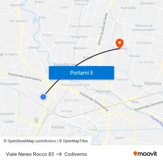 Viale Nereo Rocco 83 to Codiverno map