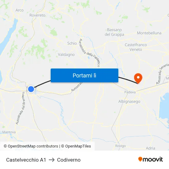 Castelvecchio A1 to Codiverno map