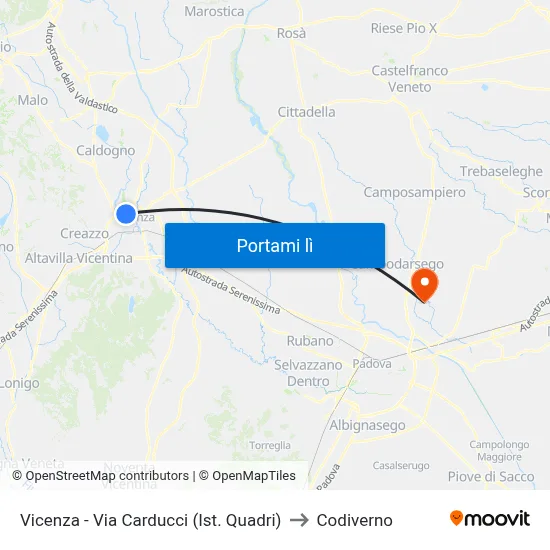 Vicenza - Via Carducci (Ist. Quadri) to Codiverno map