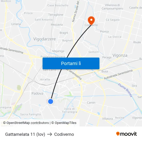 Gattamelata 11 (Iov) to Codiverno map