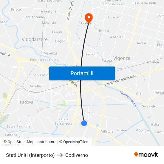 Stati Uniti (Interporto) to Codiverno map