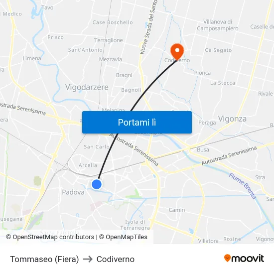 Tommaseo (Fiera) to Codiverno map