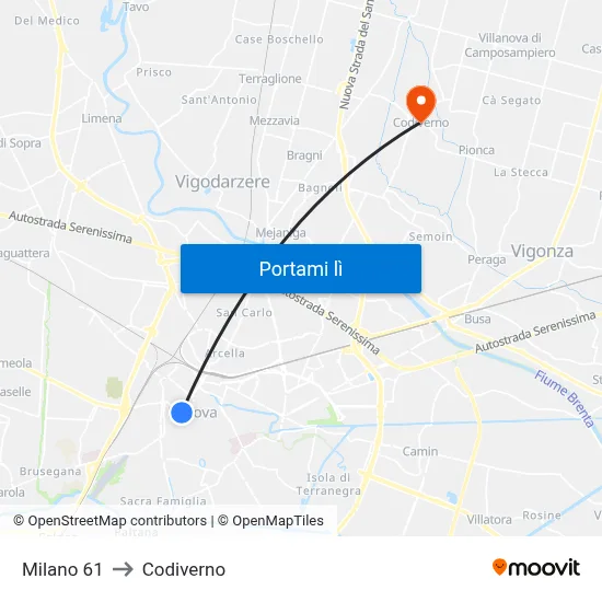 Milano 61 to Codiverno map