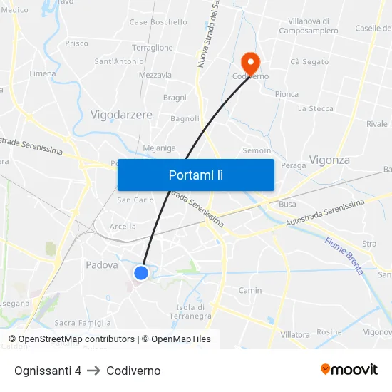 Ognissanti 4 to Codiverno map