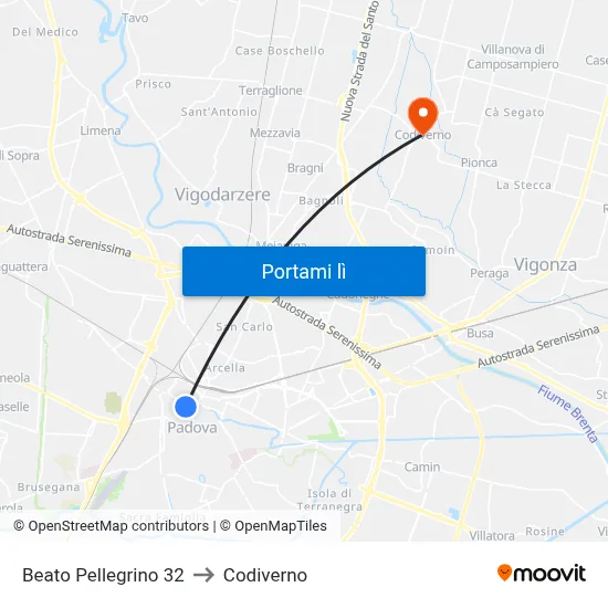 Beato Pellegrino 32 to Codiverno map