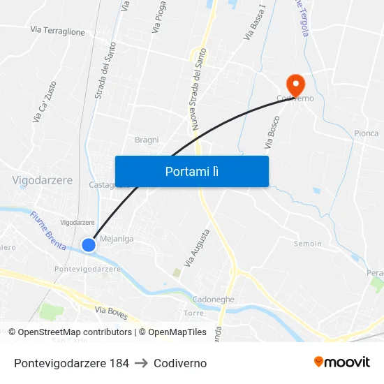 Pontevigodarzere 184 to Codiverno map