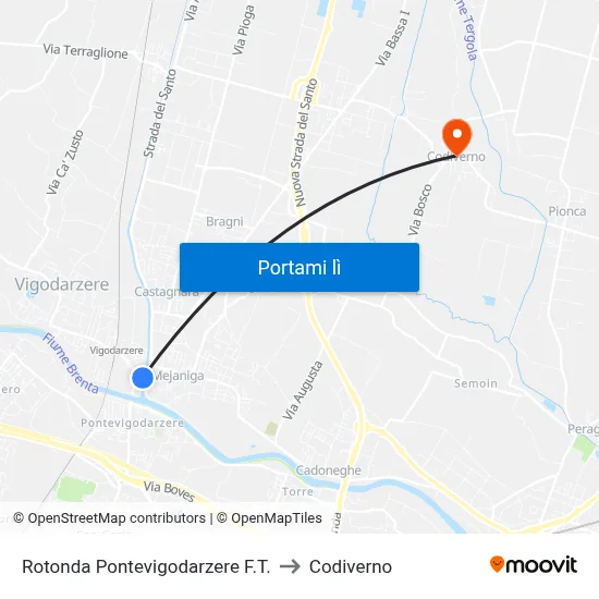 Rotonda Pontevigodarzere F.T. to Codiverno map