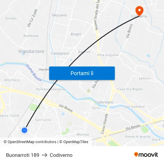 Buonarroti 189 to Codiverno map