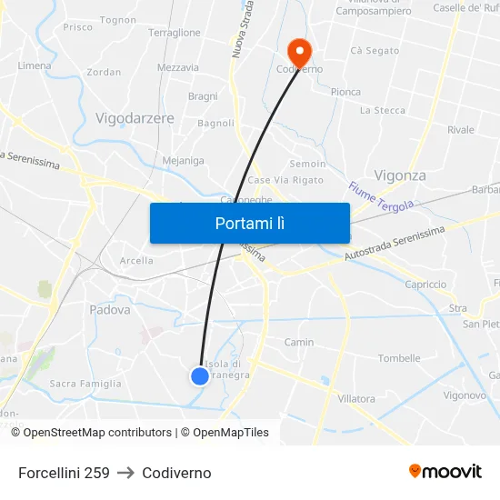Forcellini 259 to Codiverno map
