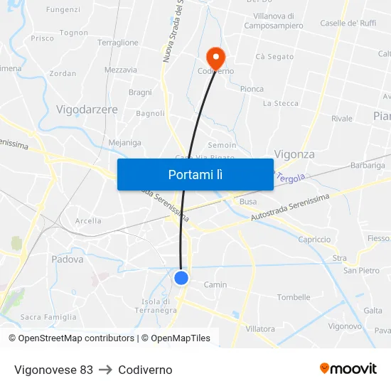 Vigonovese 83 to Codiverno map