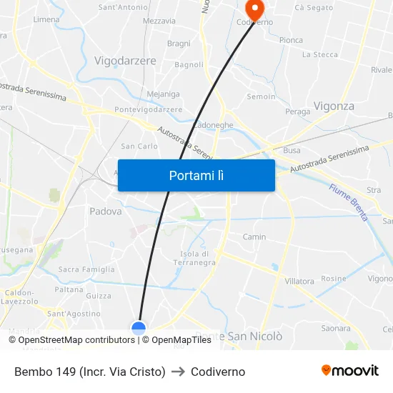 Bembo 149 (Incr. Via Cristo) to Codiverno map