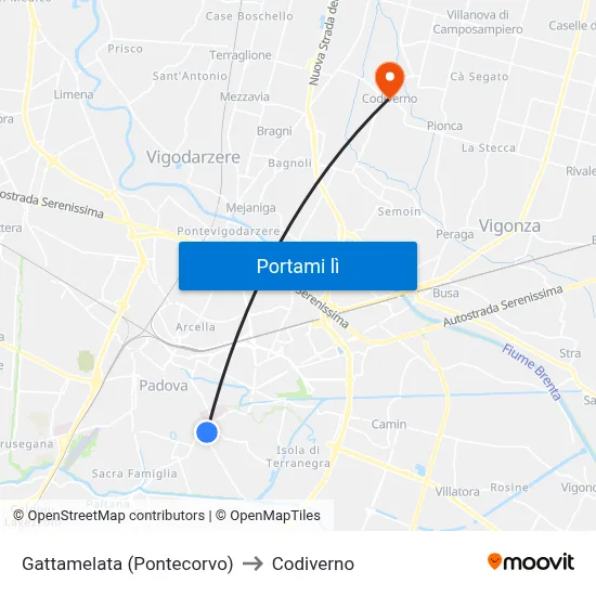 Gattamelata (Pontecorvo) to Codiverno map