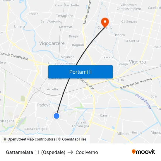 Gattamelata 11 (Ospedale) to Codiverno map