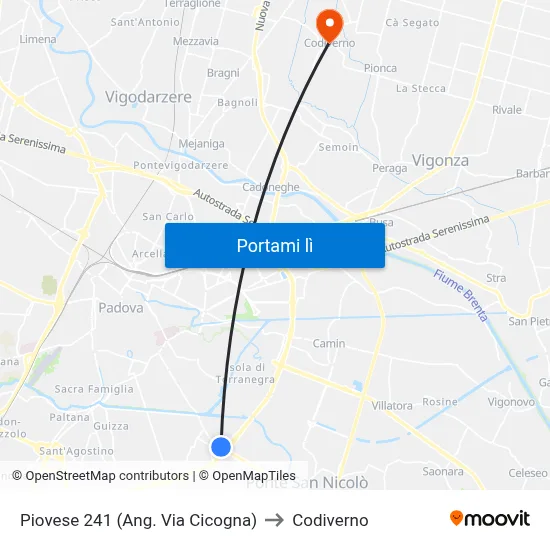 Piovese 241 (Ang. Via Cicogna) to Codiverno map