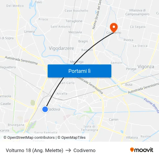 Volturno 18 (Ang. Melette) to Codiverno map