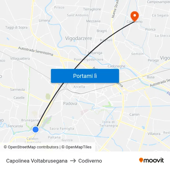 Capolinea Voltabrusegana to Codiverno map