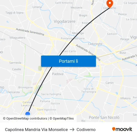 Capolinea Mandria Via Monselice to Codiverno map