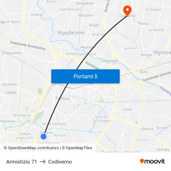 Armistizio 71 to Codiverno map