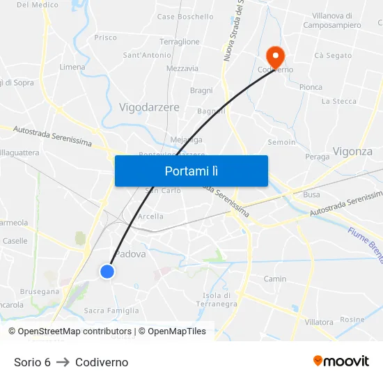 Sorio 6 to Codiverno map