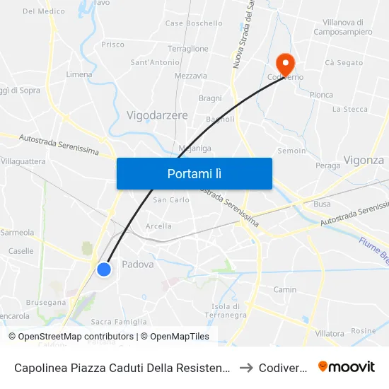 Capolinea Piazza Caduti Della Resistenza to Codiverno map