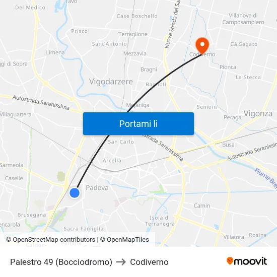 Palestro 49 (Bocciodromo) to Codiverno map